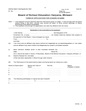 Haryana Board of School Education Name Change Application