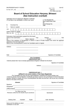 Haryana Migration Certificate Application