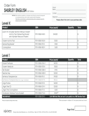 Shurley English Order Form