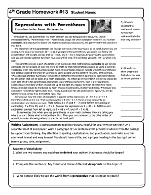 4th Grade Homework Assignment