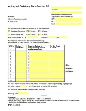 Antrag auf Erstattung BahnCard der DB