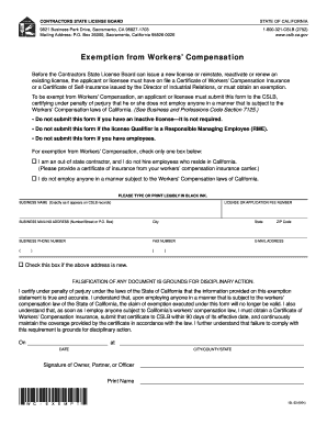 California Contractor Workers' Compensation Exemption Form