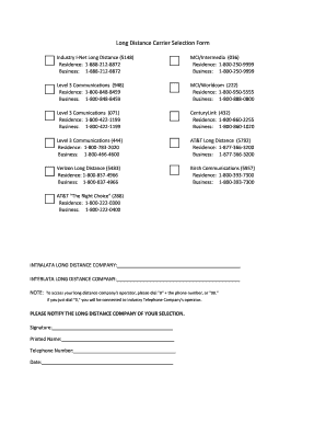 Long Distance Carrier Selection Form