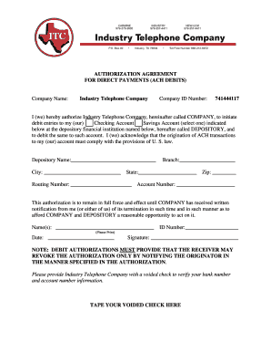 Authorization Agreement for Direct Payments