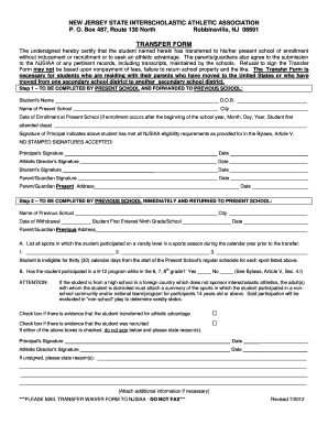 New Jersey Student Transfer Form