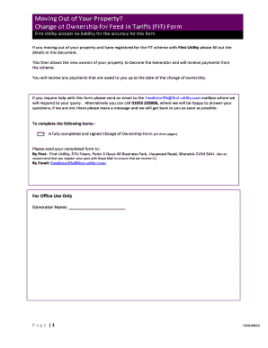 Change of Ownership for Feed in Tariffs (FIT) Form