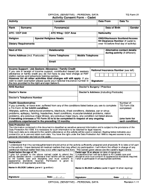 UK Cadet Activity Consent Form