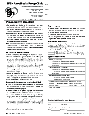 SFGH Anesthesia Preop Clinic Checklist