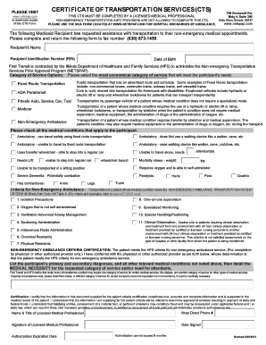 Certificate of Transportation Services (CTS) Form