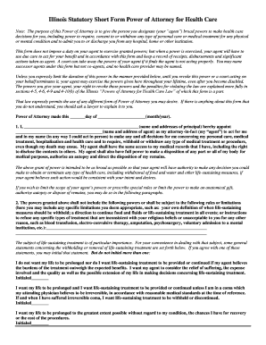 Illinois Statutory Short Form Power of Attorney for Health Care