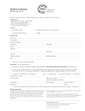 Market Research Society Training Booking Form