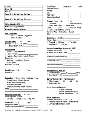 Beekeeping Hive Inspection Form