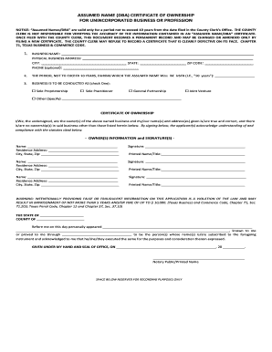 Assumed Name Certificate of Ownership