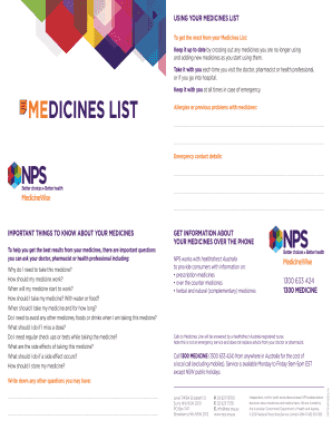 Medicines List Template