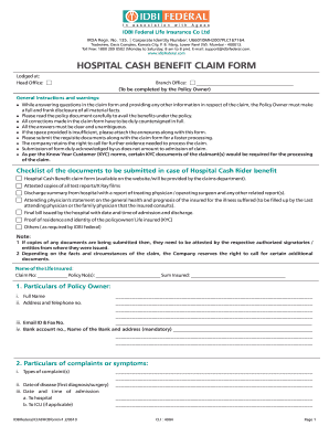 Hospital Cash Benefit Claim Form