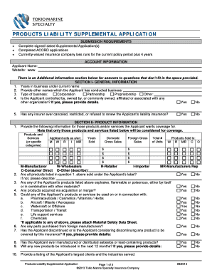 Products Liability Supplemental Application