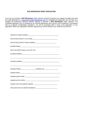 RnD Warehouse CREDIT APPLICATION