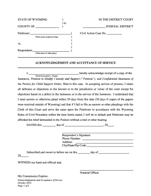 Wyoming Custody and Support Modification Form