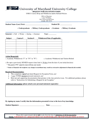UMUC Request for Exception Form