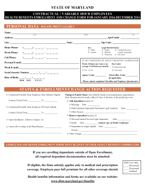 Maryland Health Benefits Enrollment Form