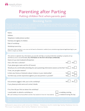 Parenting After Parting Workshop Booking Form
