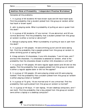 Addition Rule Of Probability Independent Practice Worksheet - Fill and Sign  Printable Template Online