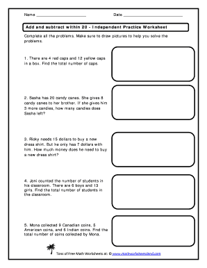 Add and Subtract Within 20 Worksheet