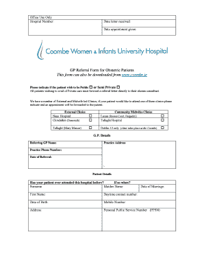GP Referral Form for Obstetric Patients