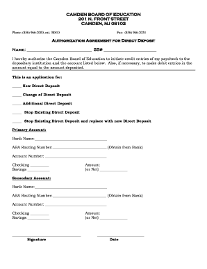 Authorization Agreement for Direct Deposit