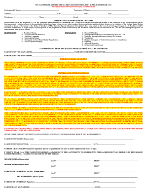Mt. Bachelor Express Assumption of Risk Agreement