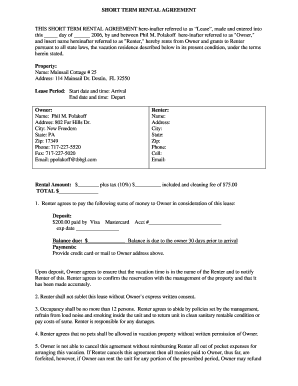 Short Term Rental Agreement