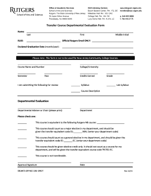 Transfer Course Departmental Evaluation Form