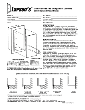 Gemini Series Fire Extinguisher Cabinet Submittal Form