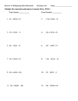 Geometry Binomial Multiplication Worksheet