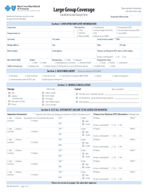 Blue Cross Blue Shield of Vermont Enrollment and Change Form