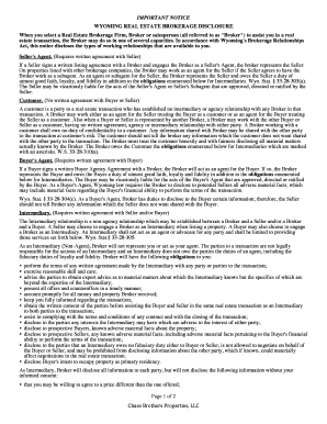 Wyoming Real Estate Brokerage Disclosure