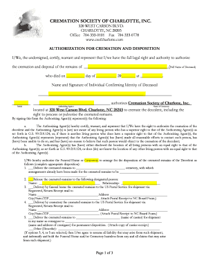Authorization for Cremation and Disposition