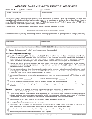 Wisconsin Sales and Use Tax Exemption Certificate