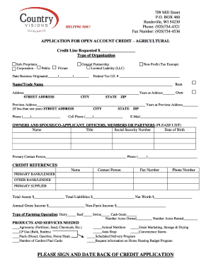 Application for Open Account Credit - Agricultural