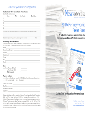 2016 Pennsylvania Press Pass Application