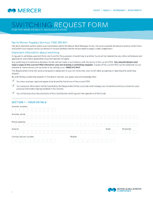 Mercer Multi-Manager Funds Switching Form