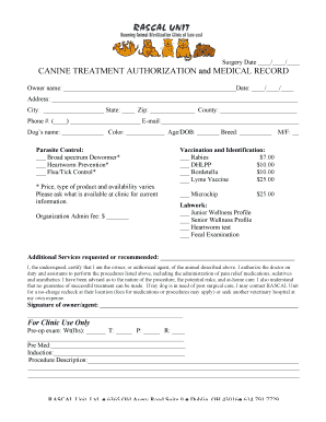Canine Treatment Authorization and Medical Record