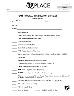 PLACE Program Registration Form