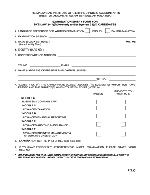 MICPA Examination Entry Form
