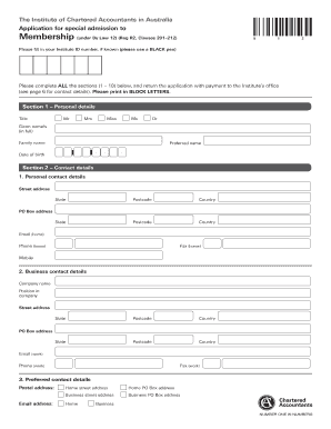 Application for Special Admission to Membership