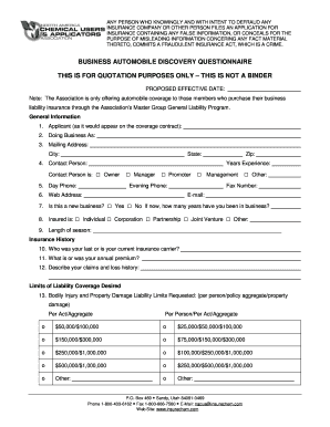 Business Automobile Insurance Discovery Questionnaire