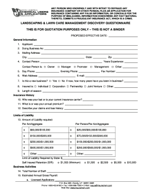 Landscaping and Lawn Care Insurance Application Form