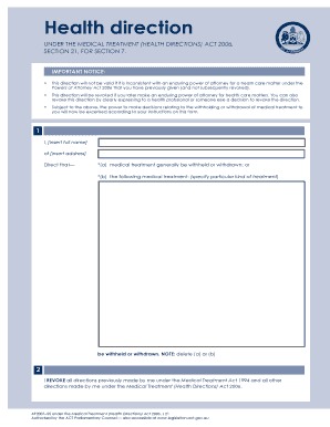 Health Direction Form