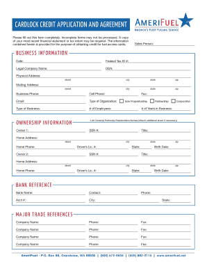 Cardlock Credit Application and Agreement