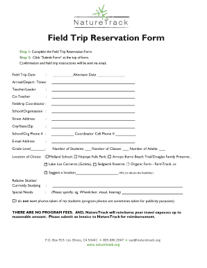 Field Trip Reservation Form